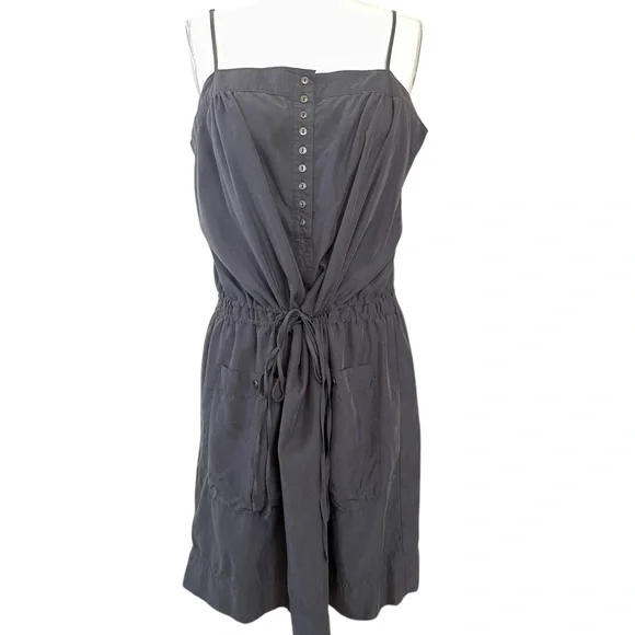 ❤️ GAP Charcoal Gray Drawstring Tie Waist Mini Dress - Picture 2 of 8